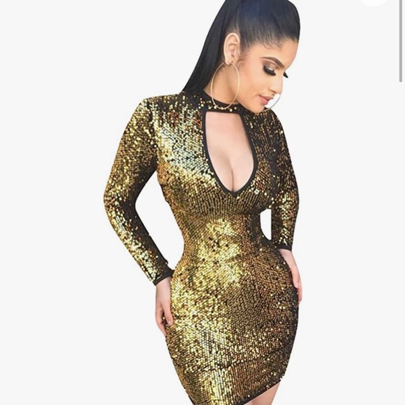 Gold sequin mini dress - Picture 2 of 6